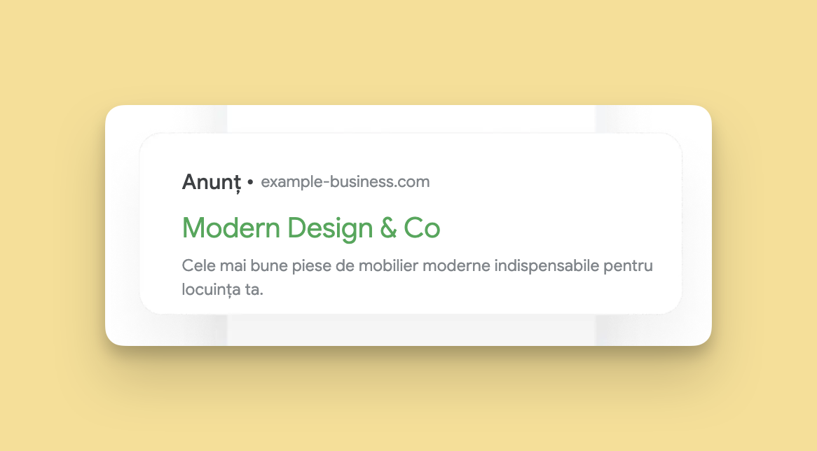 Exemplu reclamă Google Ads în căutare